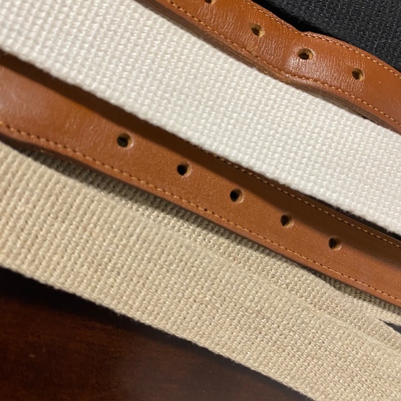 3 Vintage Coach Belt Unisex 36  • Whit Tan Black • Natural Linen & Leather Brass